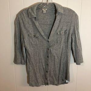 Guess 3/4 Sleeve Gray Button Up Top Soft Small
